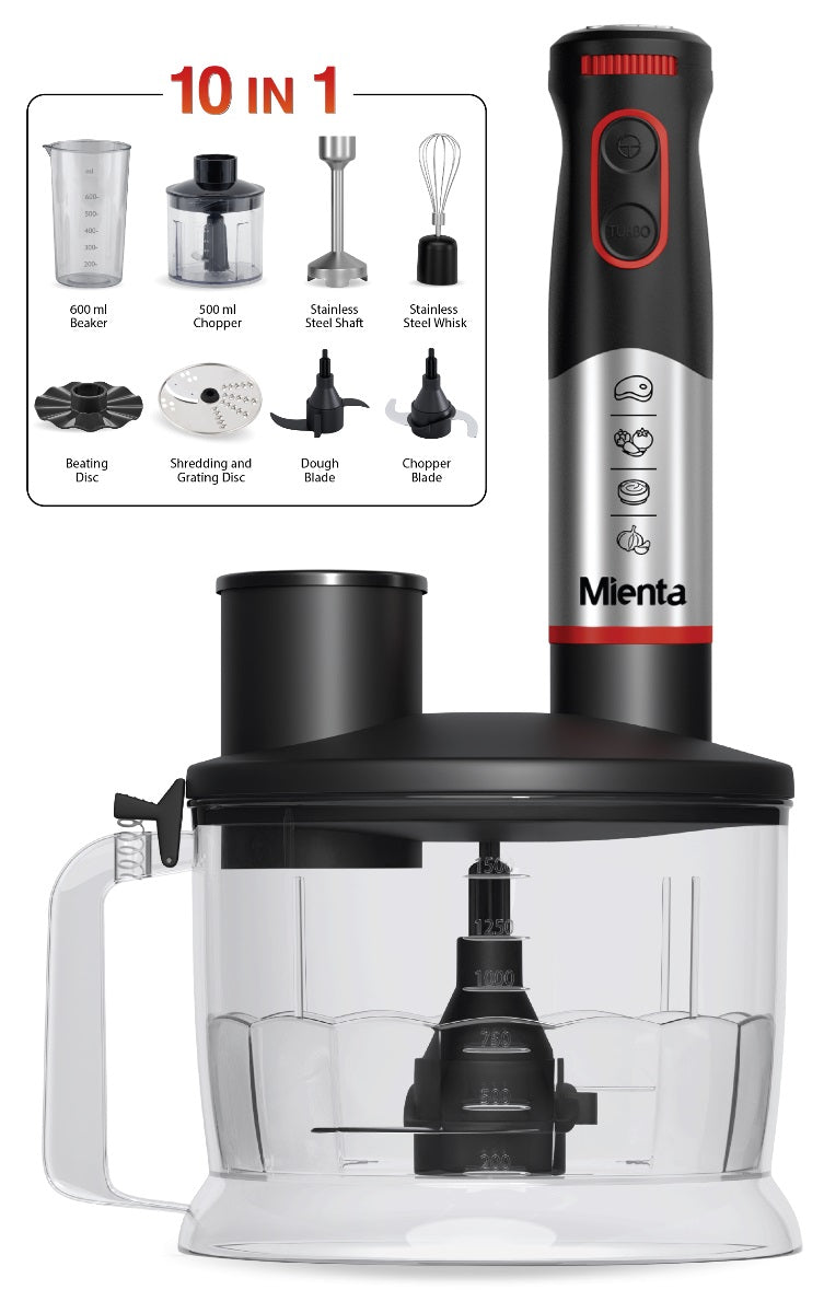 Mienta Essentials Pro 10×1 Multifunction Hand Blender, 2 Liter, 1000 Watt, Black - HB111238A