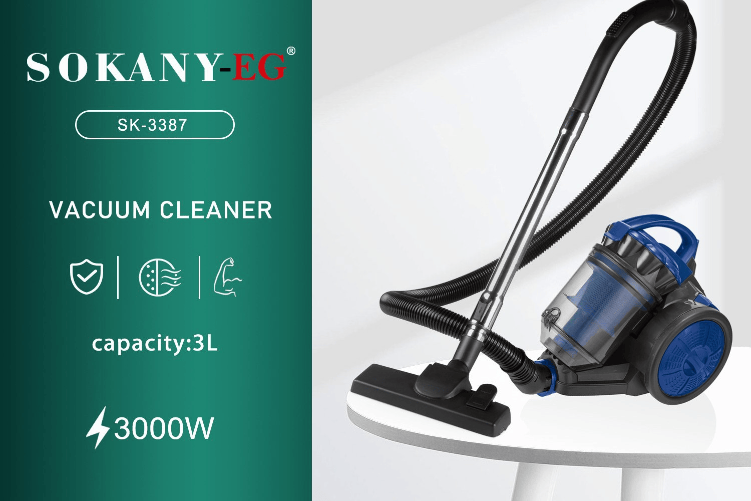 Sokany Vacuum Cleaner, 3000 Watt, Blue and Black - SK-3387