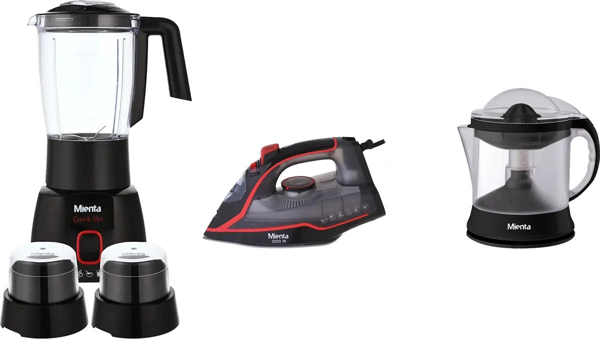 Mienta BIC3000A Bundle, Countertop Blender, 1.75 Liters - BL1361B with Steam Iron, 2200W - SI181438B and Citrus Juicer, 1 Liter - CP10308B