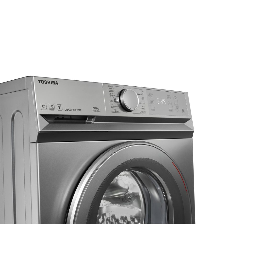 Toshiba Front Load Automatic Washing Machine, 9Kg, Inverter Motor, Silver - TW-BL100A4EG(SS)