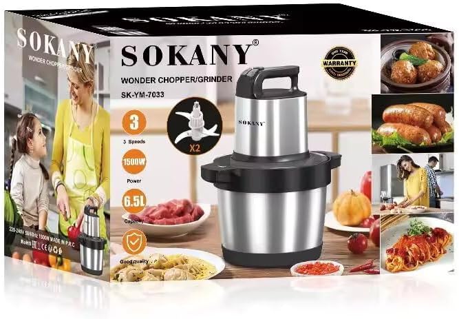 Sokany Chopper and Grinder, 1500 Watt, Stainless Steel- Sk-7033N