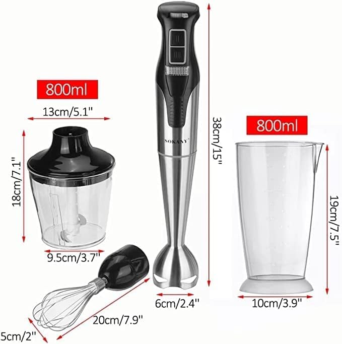 Sokany Hand Blender with Attachments, 800ml, 1000W, Black - SK-758-4