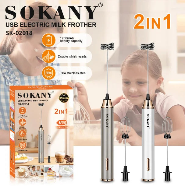 Sokany Rechargeable 2 IN 1 Hand Mixer 1200mAh, SK-02018