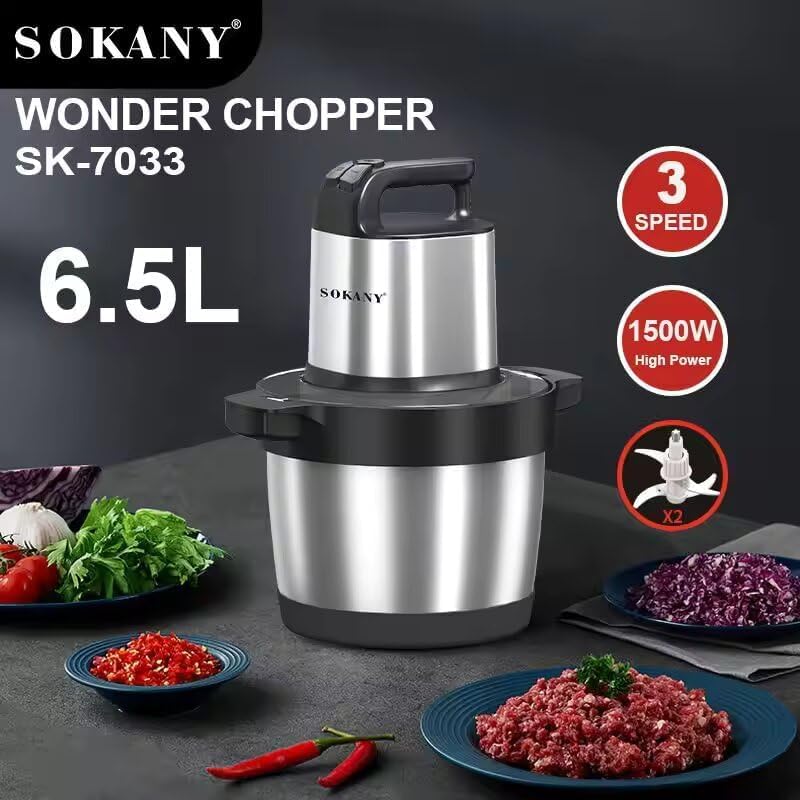 Sokany Chopper and Grinder, 1500 Watt, Stainless Steel- Sk-7033N