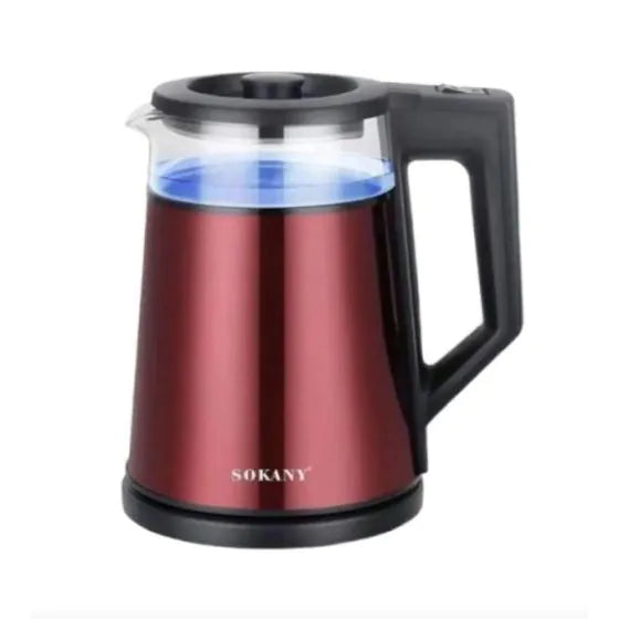 Sokany Electric Kettle, 1.7 Liters, 2000 Watts, Metallic Red - SK-1076