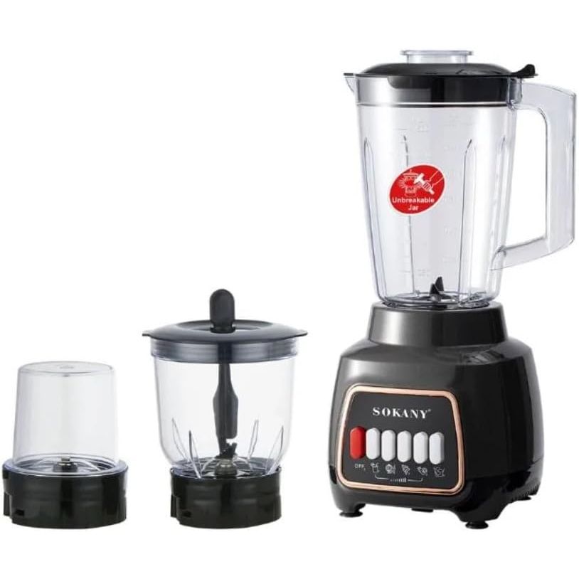 Sokany Blender With Grinder and Whisk Attachment, 1.5 Liters, 600 Watt, Black - SK-03008