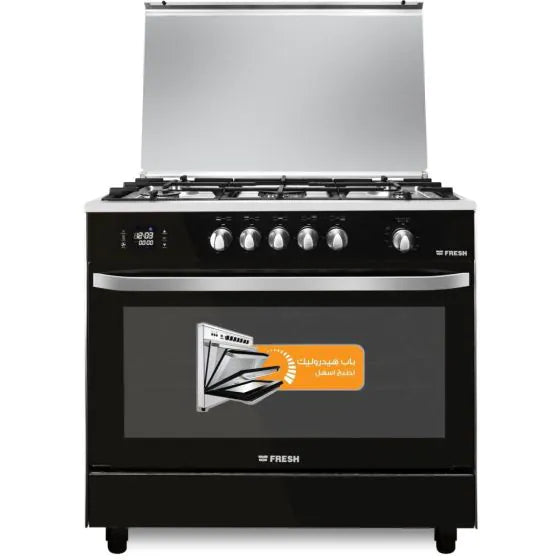 Fresh Gas Cooker, 5 Burners, Black and Silver - 13914