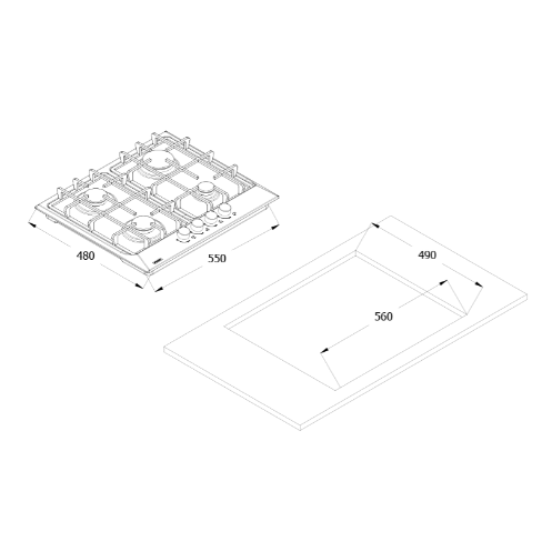 Fresh Modena Built-in Gas Hob, 4 Burners, Black - 500009849