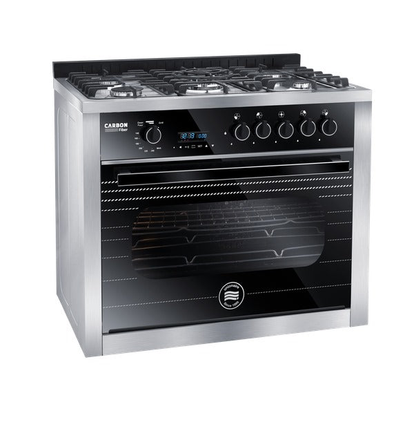 Unionaire Carbon Fiber Digital Gas Cooker, 5 Burners, 90 cm, Stainless Steel - C69SSGC383ICS2FGCF2WAL